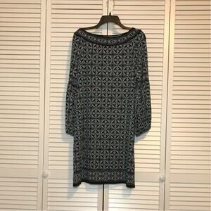Charter Club Geometric  Midi Shift Dress Black White Long Sleeve M